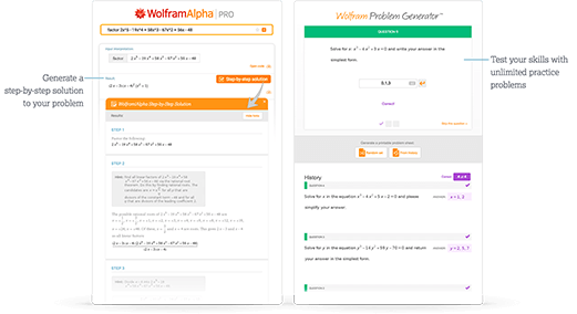 Step-by-step solutions for factoring polynomials with informative hints and unlimited Wolfram Problem Generator eigenvalue practice problems